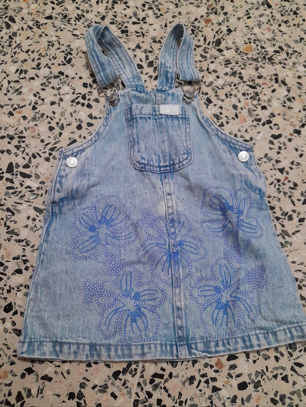 7 For All Mankind Light Blue Denim Floral Overalls Dress